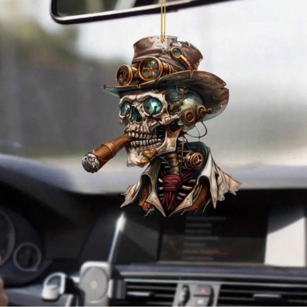 2D Acrylic Steampunk Skull Car Ornament